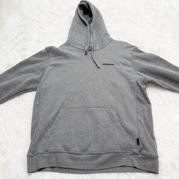 Men Patagonia Logo Graphic Print Relaxed Fit Hoodie in Medium Gray Size Large - Picture 7 of 8
